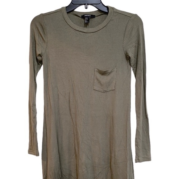 FOREVER 21 olive green ribbed dress size small - Picture 1 of 5